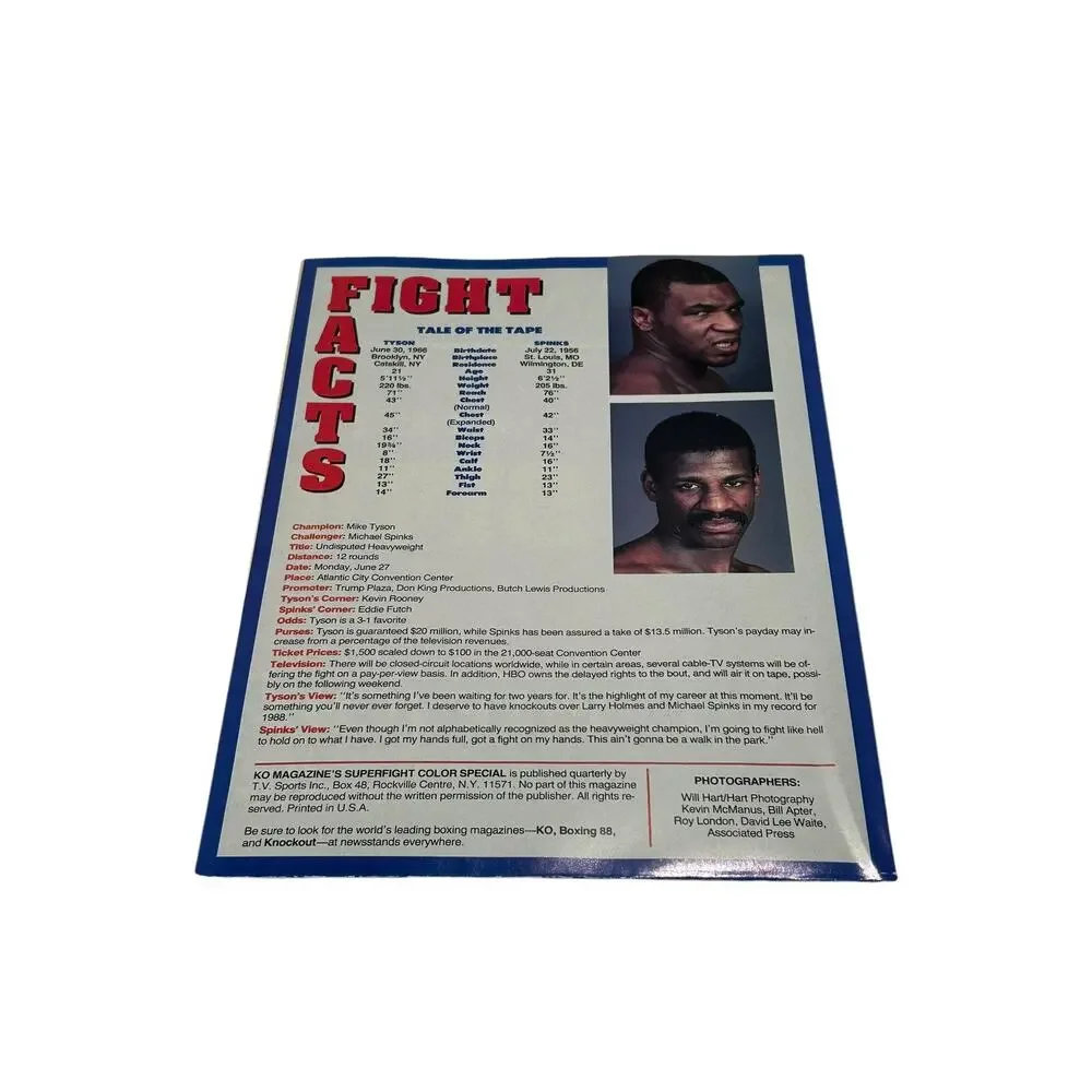 1988 KO Boxing Mike Tyson Michael Spinks Super Fight Color Special Poster Book